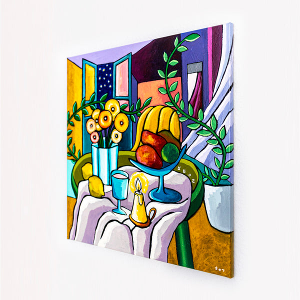 Abstract Still Life Painting – Original Wall Art – Oil & Acrylic on Canvas – Mensa Sub Stellis (24"x24")