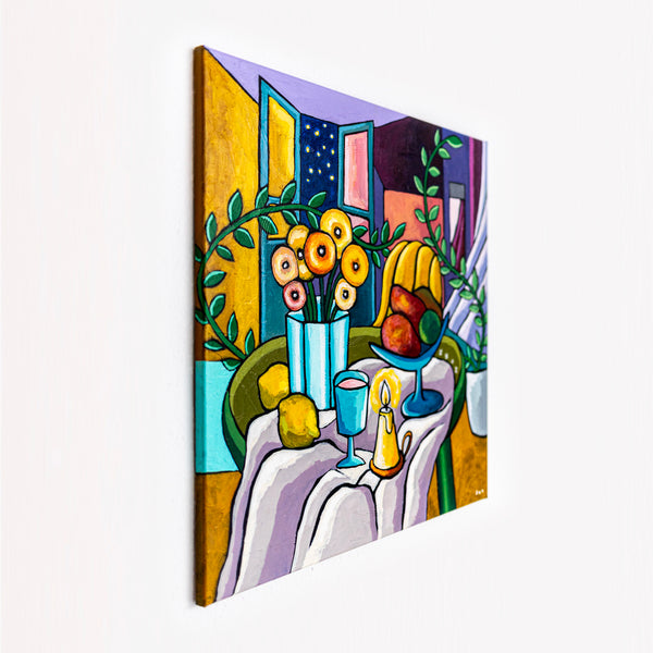 Abstract Still Life Painting – Original Wall Art – Oil & Acrylic on Canvas – Mensa Sub Stellis (24"x24")