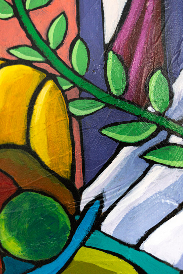 Abstract Still Life Painting – Original Wall Art – Oil & Acrylic on Canvas – Mensa Sub Stellis (24"x24")