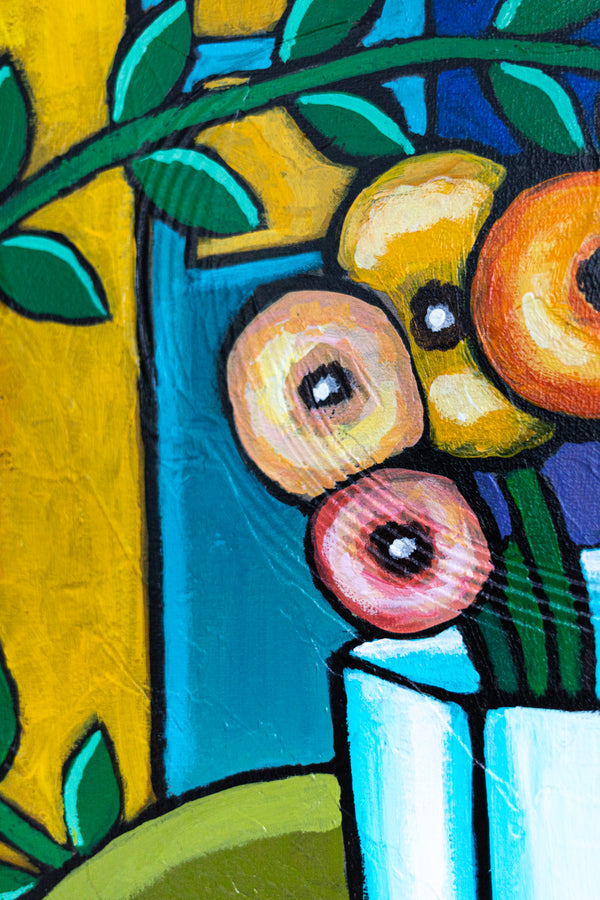 Abstract Still Life Painting – Original Wall Art – Oil & Acrylic on Canvas – Mensa Sub Stellis (24"x24")