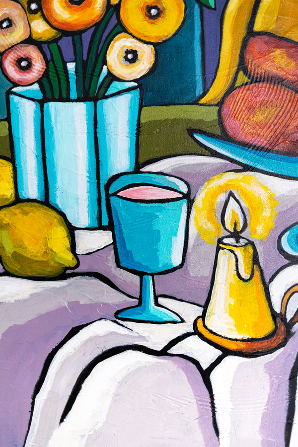 Abstract Still Life Painting – Original Wall Art – Oil & Acrylic on Canvas – Mensa Sub Stellis (24"x24")