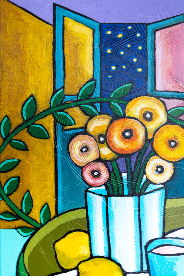 Abstract Still Life Painting – Original Wall Art – Oil & Acrylic on Canvas – Mensa Sub Stellis (24"x24")