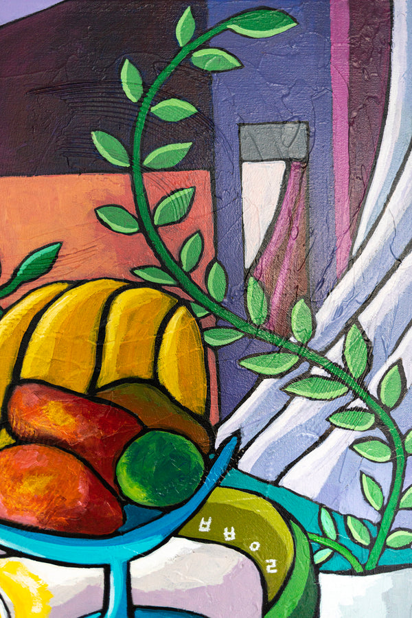 Abstract Still Life Painting – Original Wall Art – Oil & Acrylic on Canvas – Mensa Sub Stellis (24"x24")