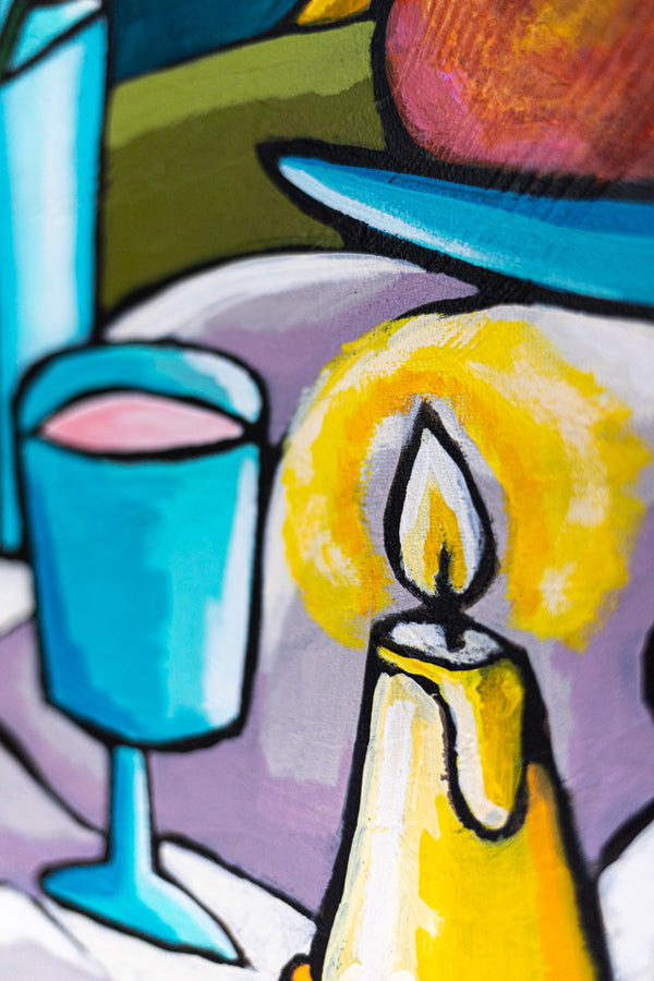 Abstract Still Life Painting – Original Wall Art – Oil & Acrylic on Canvas – Mensa Sub Stellis (24"x24")