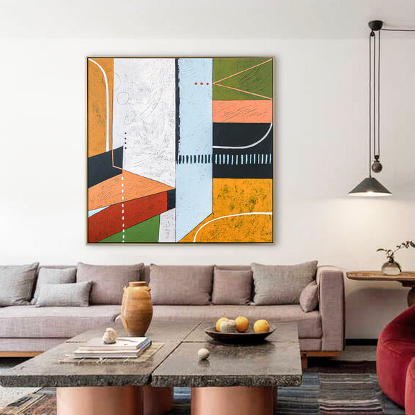 Large Original Geometric Abstract painting, Modern Canvas Wall Art for Exploration of Time & Space | Metaphysics