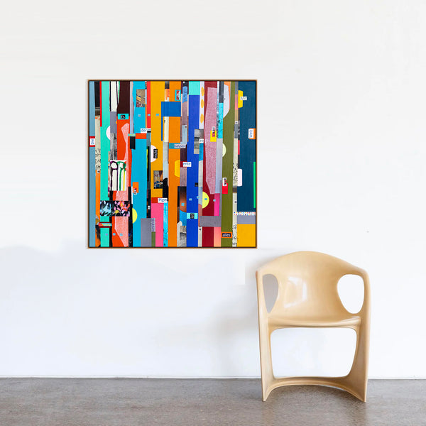 Abstract Painting – Original Collage Wall Art – Mixed Media on Canvas – Modern Geometric Collage – Mid-Century Rithmo (30"x30" | 76x76cm)