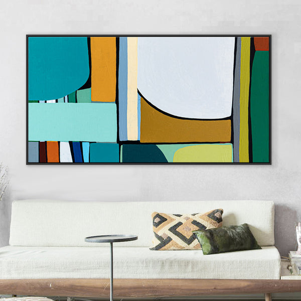 Original Abstract Painting in Acrylic, Modern Minimalist Canvas Wall Art | Mid-century Rendezvous (Horizontal Ver.)