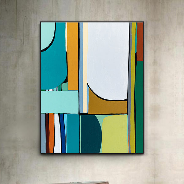 Original Abstract Painting in Acrylic, Modern Minimalist Canvas Wall Art | Mid-century Rendezvous (Vertical Ver.)