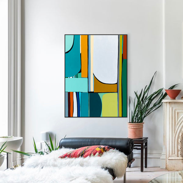 Original Abstract Painting in Acrylic, Modern Minimalist Canvas Wall Art | Mid-century Rendezvous (Vertical Ver.)