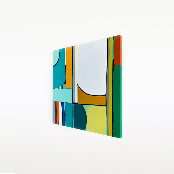 Original Abstract Colorful Painting, Unique Modern Minimalist Canvas Wall Art | Mid-century Rendezvous (36"x36")