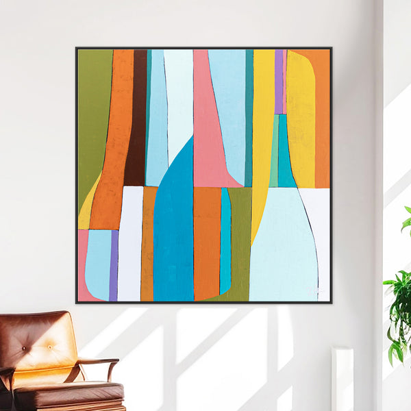 Colorful Original Abstract Painting in Acrylic, Bright and Cozy Large Modern Canvas Wall Art | Mid-century lulu