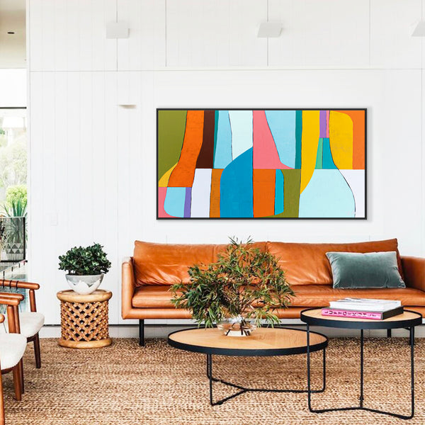 Colorful Original Abstract Acrylic Painting, Bright and Cozy Modern Canvas Art | Mid-century lulu (Horizontal Ver.)