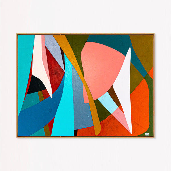 Large Orange Blue Abstract Wall Art — Original Oil Painting, Textured Canvas — "Mid-century rally" (40"x30" | 102x76cm)