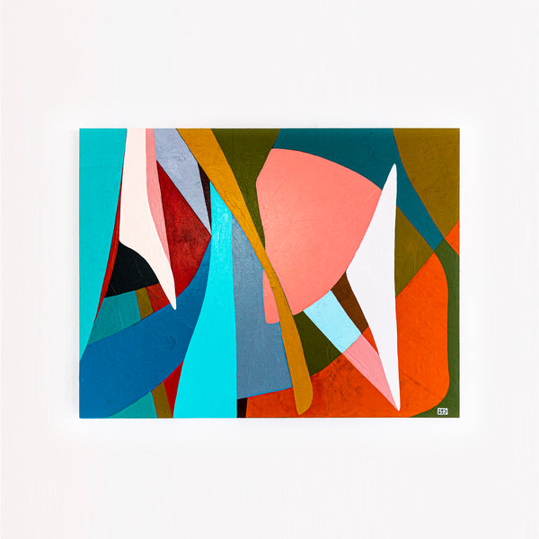 Large Orange Blue Abstract Wall Art — Original Oil Painting, Textured Canvas — "Mid-century rally" (40"x30" | 102x76cm)