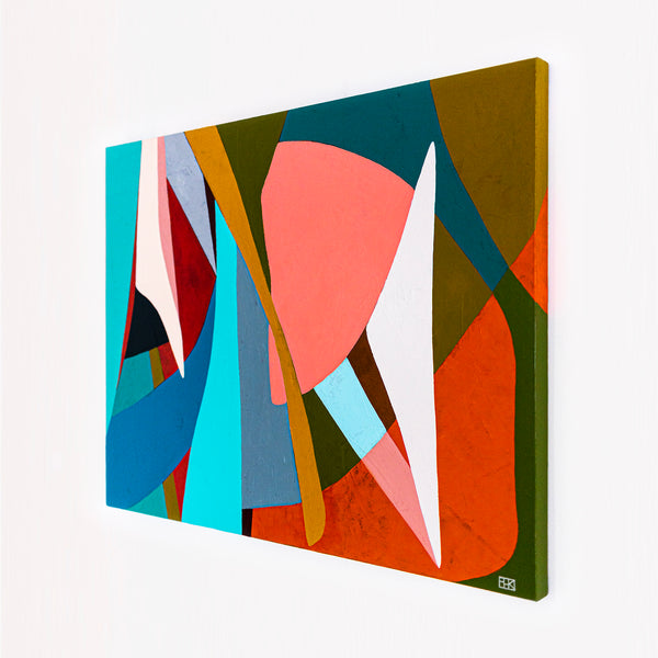 Large Orange Blue Abstract Wall Art — Original Oil Painting, Textured Canvas — "Mid-century rally" (40"x30" | 102x76cm)