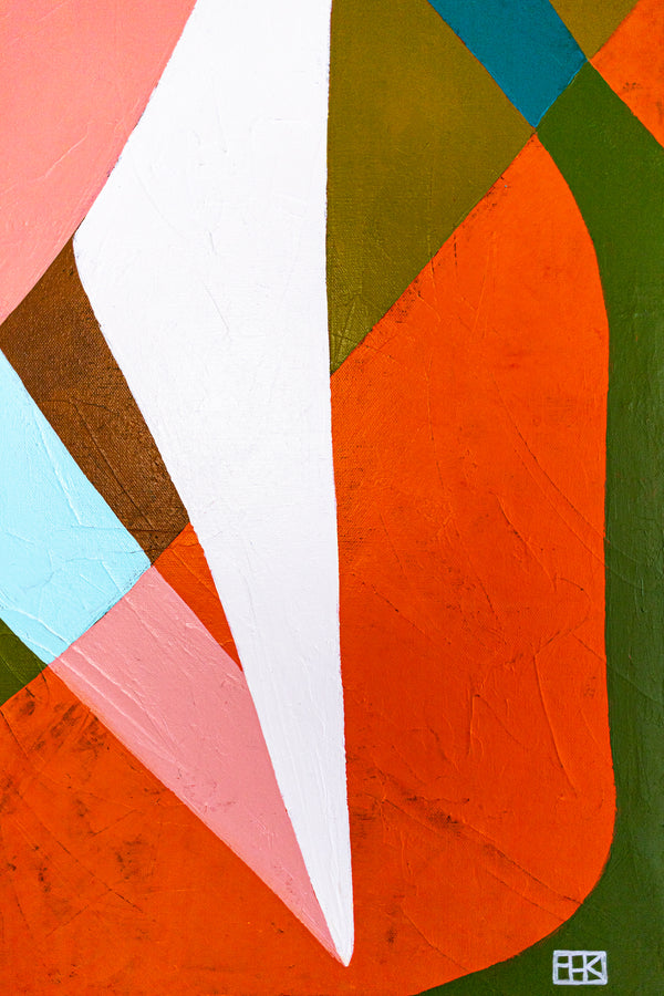 Large Orange Blue Abstract Wall Art — Original Oil Painting, Textured Canvas — "Mid-century rally" (40"x30" | 102x76cm)