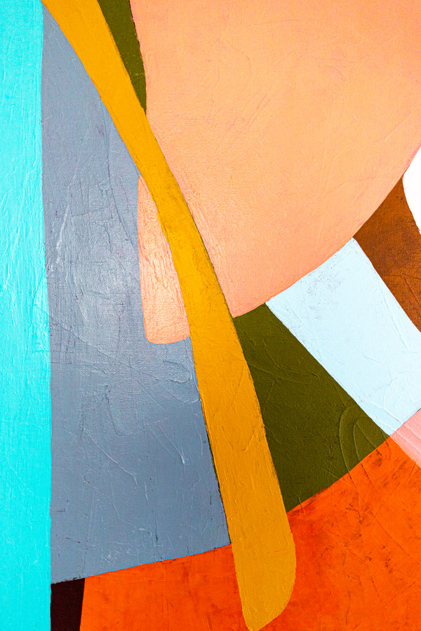 Large Orange Blue Abstract Wall Art — Original Oil Painting, Textured Canvas — "Mid-century rally" (40"x30" | 102x76cm)