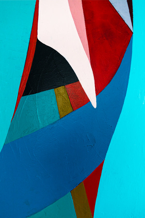 Large Orange Blue Abstract Wall Art — Original Oil Painting, Textured Canvas — "Mid-century rally" (40"x30" | 102x76cm)