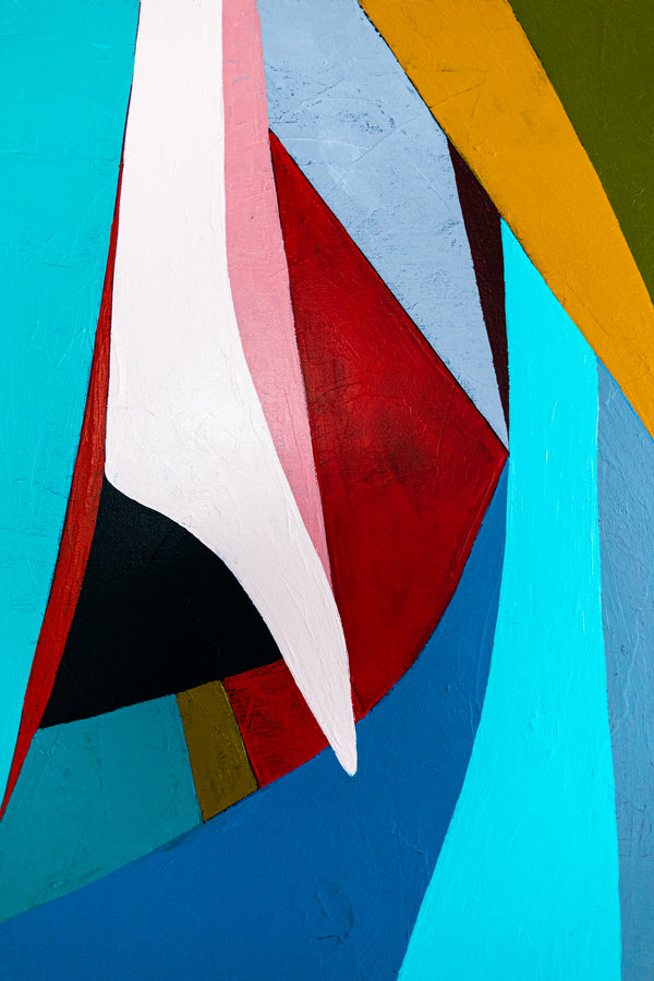 Large Orange Blue Abstract Wall Art — Original Oil Painting, Textured Canvas — "Mid-century rally" (40"x30" | 102x76cm)