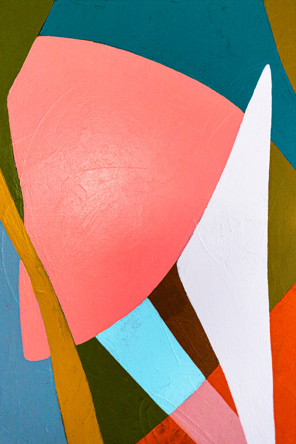 Large Orange Blue Abstract Wall Art — Original Oil Painting, Textured Canvas — "Mid-century rally" (40"x30" | 102x76cm)