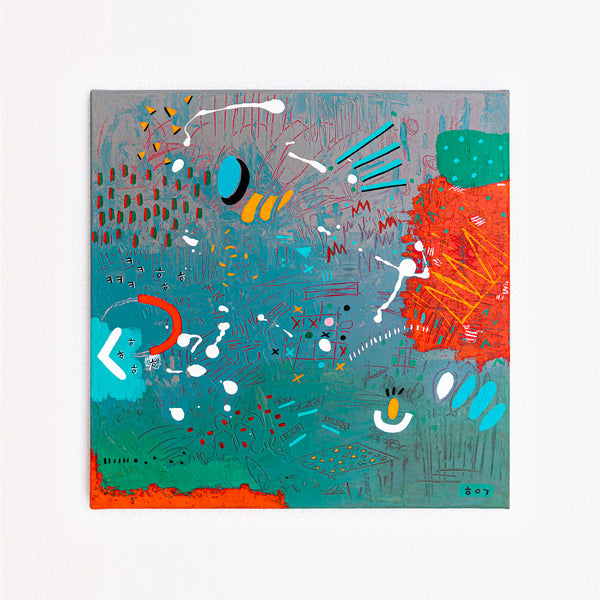 Abstract Painting - Original Wall Art – Oil & Acrylic on Canvas – Turquoise Contemporary Modern Wall Art – Minus ita II (20"x20" | 50x50cm)