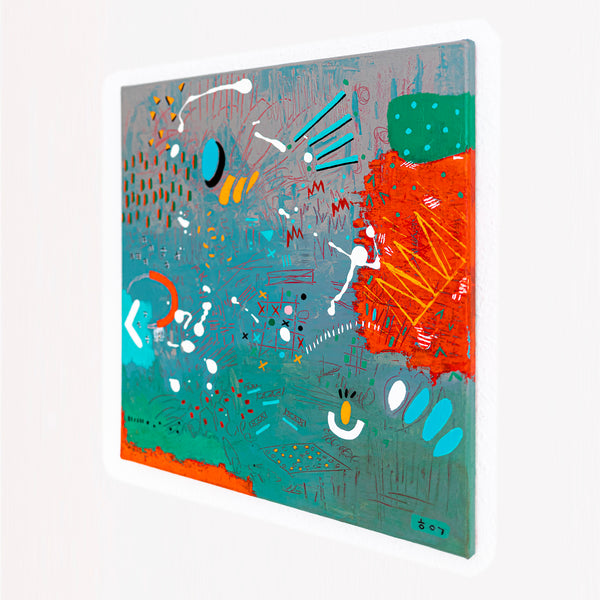 Abstract Painting - Original Wall Art – Oil & Acrylic on Canvas – Turquoise Contemporary Modern Wall Art – Minus ita II (20"x20" | 50x50cm)