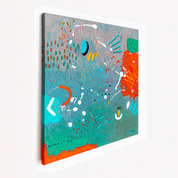 Abstract Painting - Original Wall Art – Oil & Acrylic on Canvas – Turquoise Contemporary Modern Wall Art – Minus ita II (20"x20" | 50x50cm)