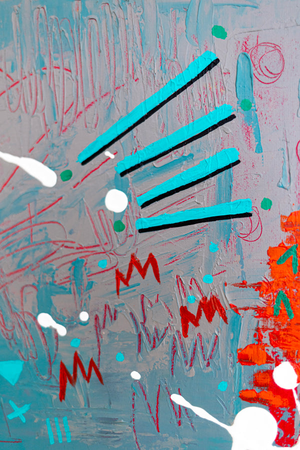 Abstract Painting - Original Wall Art – Oil & Acrylic on Canvas – Turquoise Contemporary Modern Wall Art – Minus ita II (20"x20" | 50x50cm)