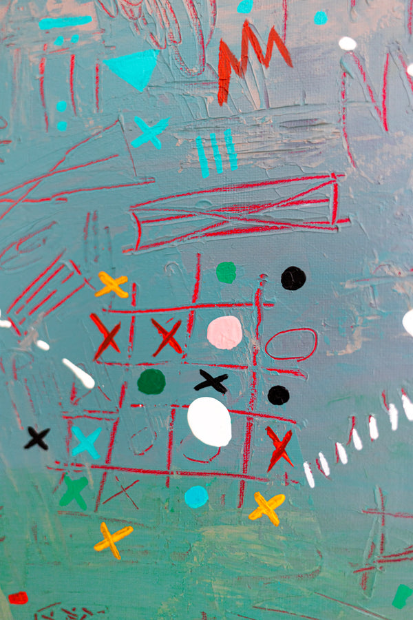 Abstract Painting - Original Wall Art – Oil & Acrylic on Canvas – Turquoise Contemporary Modern Wall Art – Minus ita II (20"x20" | 50x50cm)