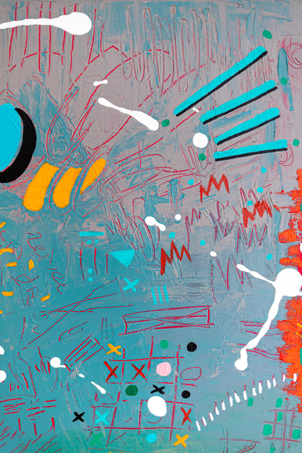 Abstract Painting - Original Wall Art – Oil & Acrylic on Canvas – Turquoise Contemporary Modern Wall Art – Minus ita II (20"x20" | 50x50cm)