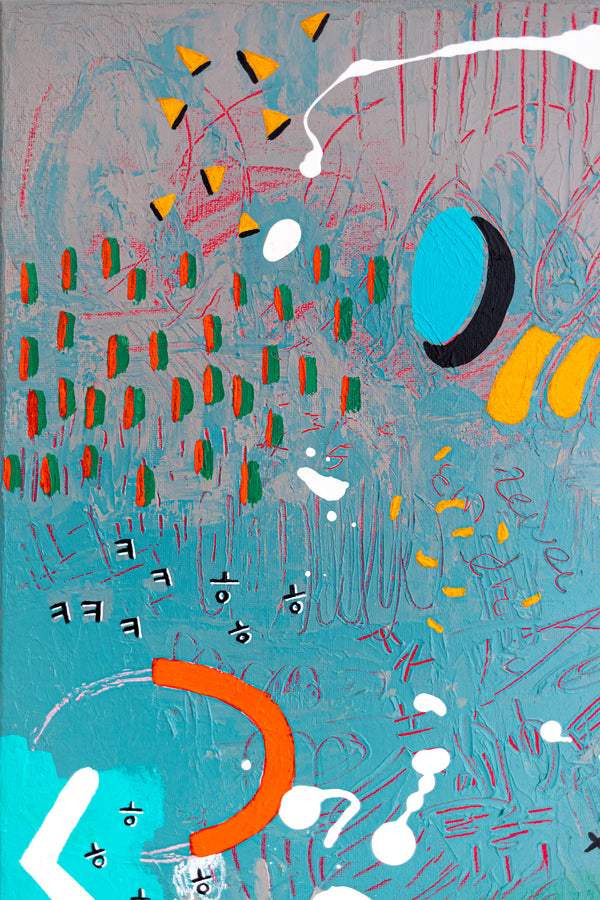 Abstract Painting - Original Wall Art – Oil & Acrylic on Canvas – Turquoise Contemporary Modern Wall Art – Minus ita II (20"x20" | 50x50cm)