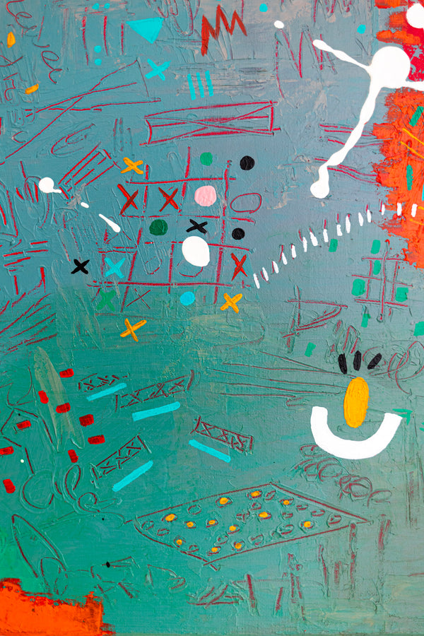 Abstract Painting - Original Wall Art – Oil & Acrylic on Canvas – Turquoise Contemporary Modern Wall Art – Minus ita II (20"x20" | 50x50cm)