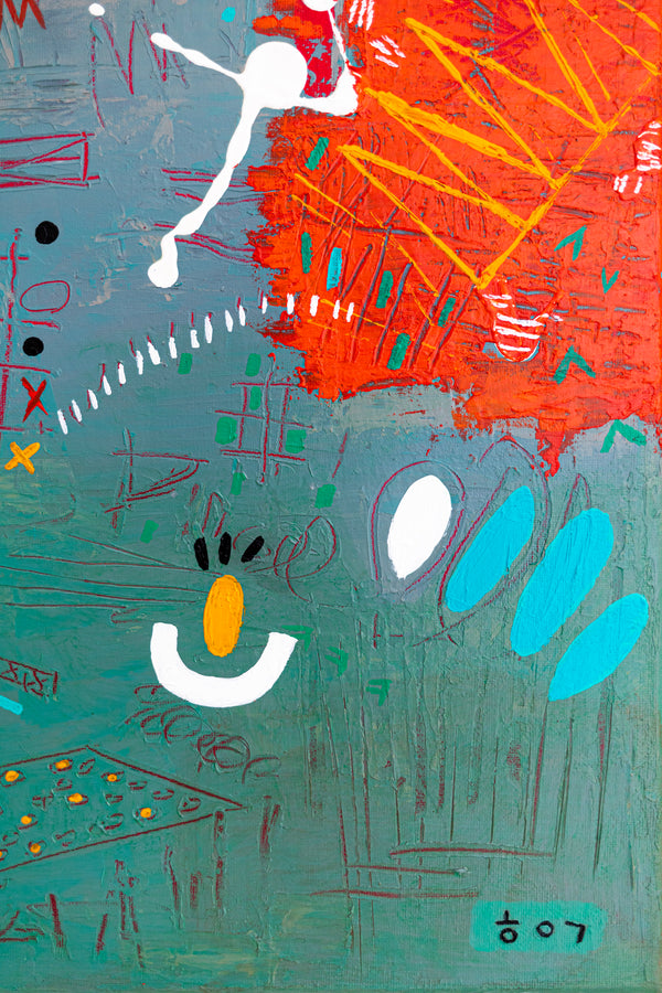 Abstract Painting - Original Wall Art – Oil & Acrylic on Canvas – Turquoise Contemporary Modern Wall Art – Minus ita II (20"x20" | 50x50cm)