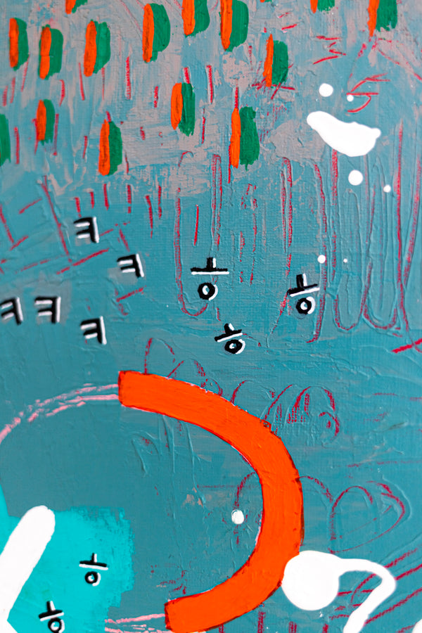 Abstract Painting - Original Wall Art – Oil & Acrylic on Canvas – Turquoise Contemporary Modern Wall Art – Minus ita II (20"x20" | 50x50cm)