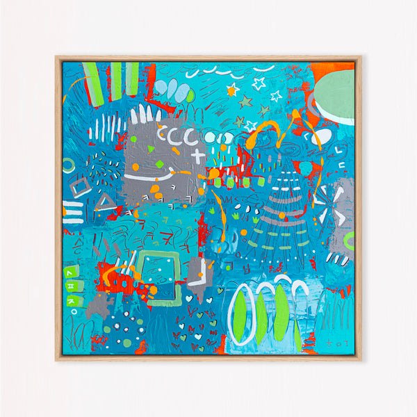 Abstract Painting - Original Wall Art – Oil & Acrylic on Canvas – Turquoise Contemporary Modern Wall Art – Minus ita I (20"x20" | 50x50cm)