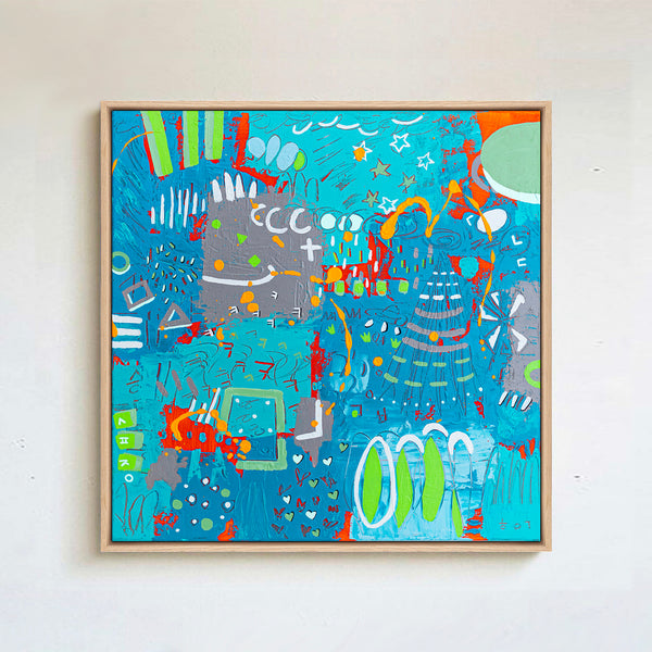 Abstract Painting - Original Wall Art – Oil & Acrylic on Canvas – Turquoise Contemporary Modern Wall Art – Minus ita I (20"x20" | 50x50cm)