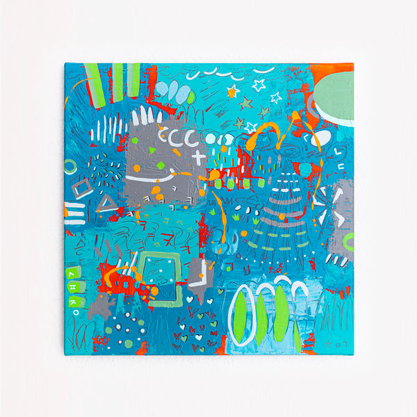 Abstract Painting - Original Wall Art – Oil & Acrylic on Canvas – Turquoise Contemporary Modern Wall Art – Minus ita I (20"x20" | 50x50cm)