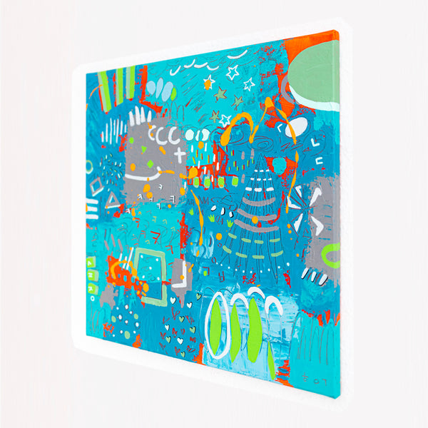 Abstract Painting - Original Wall Art – Oil & Acrylic on Canvas – Turquoise Contemporary Modern Wall Art – Minus ita I (20"x20" | 50x50cm)