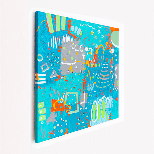 Abstract Painting - Original Wall Art – Oil & Acrylic on Canvas – Turquoise Contemporary Modern Wall Art – Minus ita I (20"x20" | 50x50cm)