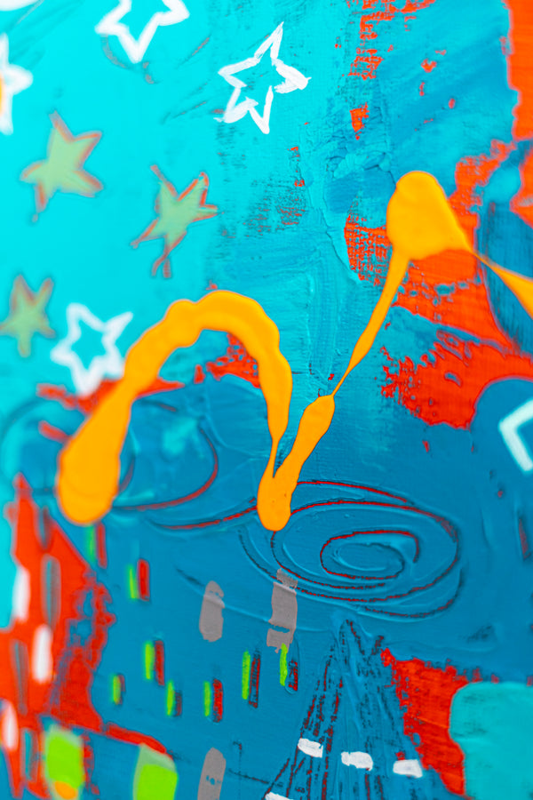 Abstract Painting - Original Wall Art – Oil & Acrylic on Canvas – Turquoise Contemporary Modern Wall Art – Minus ita I (20"x20" | 50x50cm)