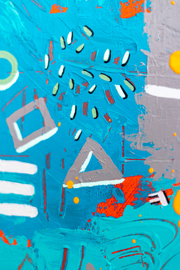 Abstract Painting - Original Wall Art – Oil & Acrylic on Canvas – Turquoise Contemporary Modern Wall Art – Minus ita I (20"x20" | 50x50cm)