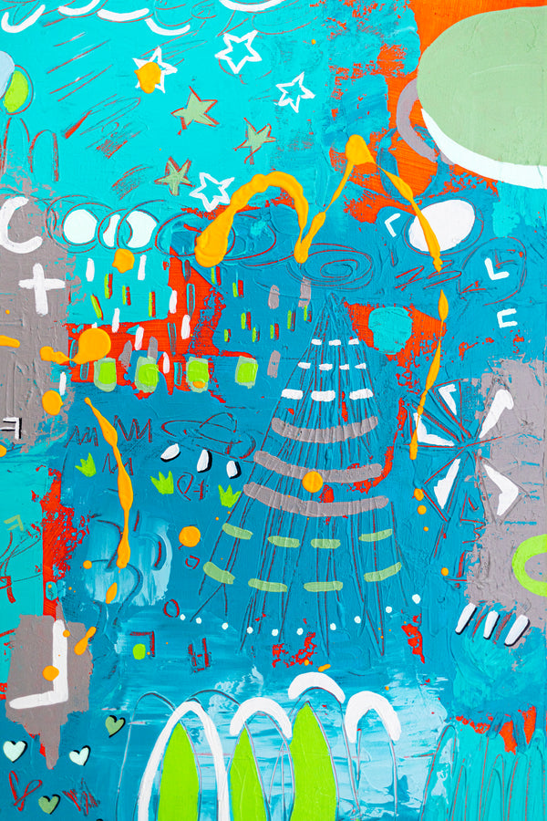 Abstract Painting - Original Wall Art – Oil & Acrylic on Canvas – Turquoise Contemporary Modern Wall Art – Minus ita I (20"x20" | 50x50cm)