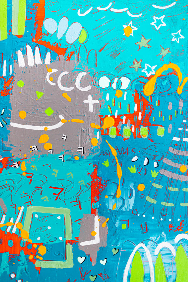 Abstract Painting - Original Wall Art – Oil & Acrylic on Canvas – Turquoise Contemporary Modern Wall Art – Minus ita I (20"x20" | 50x50cm)