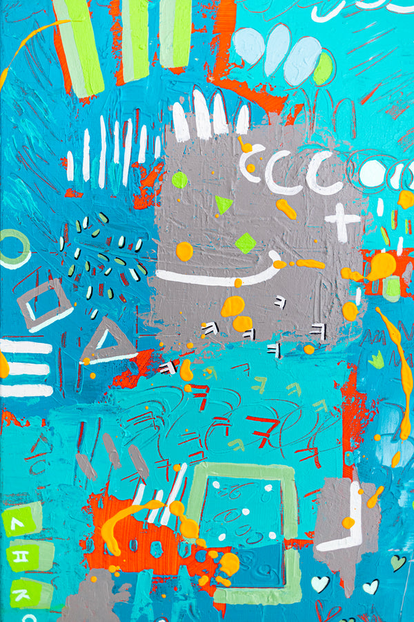 Abstract Painting - Original Wall Art – Oil & Acrylic on Canvas – Turquoise Contemporary Modern Wall Art – Minus ita I (20"x20" | 50x50cm)