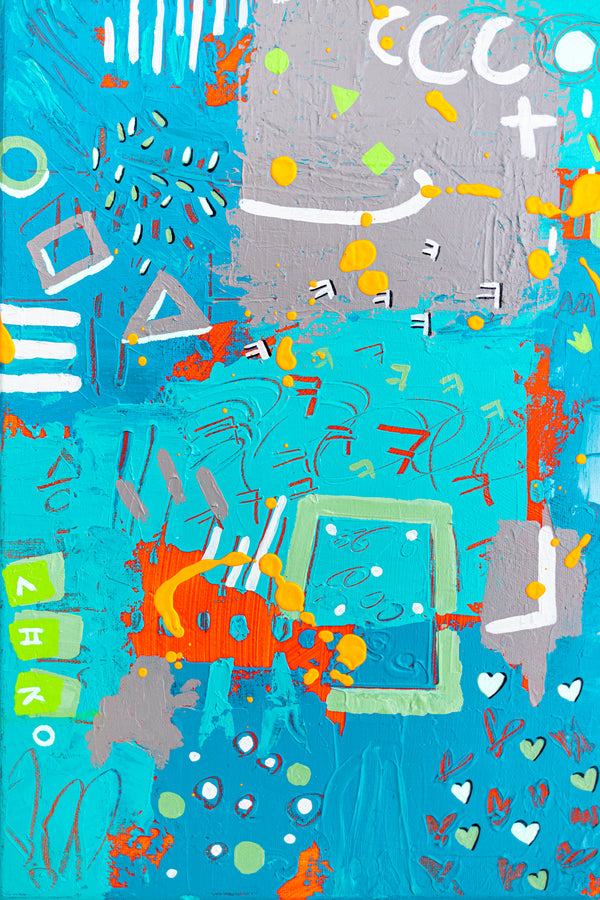 Abstract Painting - Original Wall Art – Oil & Acrylic on Canvas – Turquoise Contemporary Modern Wall Art – Minus ita I (20"x20" | 50x50cm)