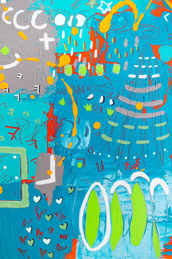 Abstract Painting - Original Wall Art – Oil & Acrylic on Canvas – Turquoise Contemporary Modern Wall Art – Minus ita I (20"x20" | 50x50cm)