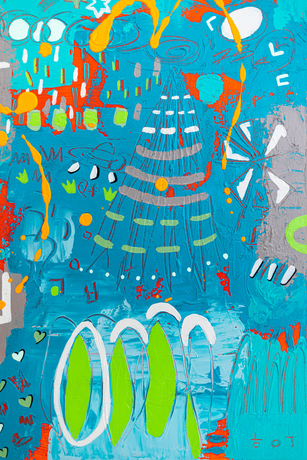 Abstract Painting - Original Wall Art – Oil & Acrylic on Canvas – Turquoise Contemporary Modern Wall Art – Minus ita I (20"x20" | 50x50cm)