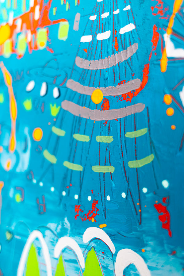 Abstract Painting - Original Wall Art – Oil & Acrylic on Canvas – Turquoise Contemporary Modern Wall Art – Minus ita I (20"x20" | 50x50cm)