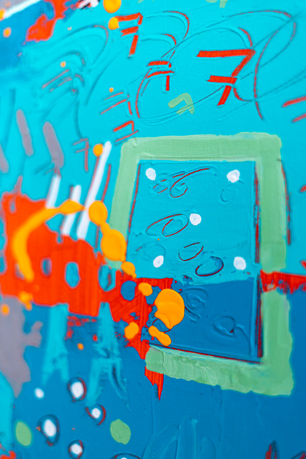 Abstract Painting - Original Wall Art – Oil & Acrylic on Canvas – Turquoise Contemporary Modern Wall Art – Minus ita I (20"x20" | 50x50cm)