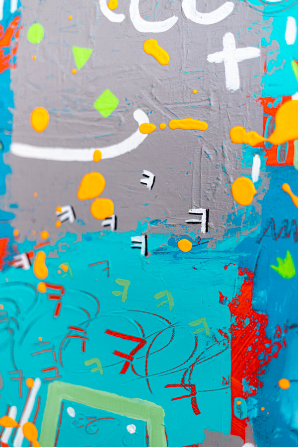 Abstract Painting - Original Wall Art – Oil & Acrylic on Canvas – Turquoise Contemporary Modern Wall Art – Minus ita I (20"x20" | 50x50cm)